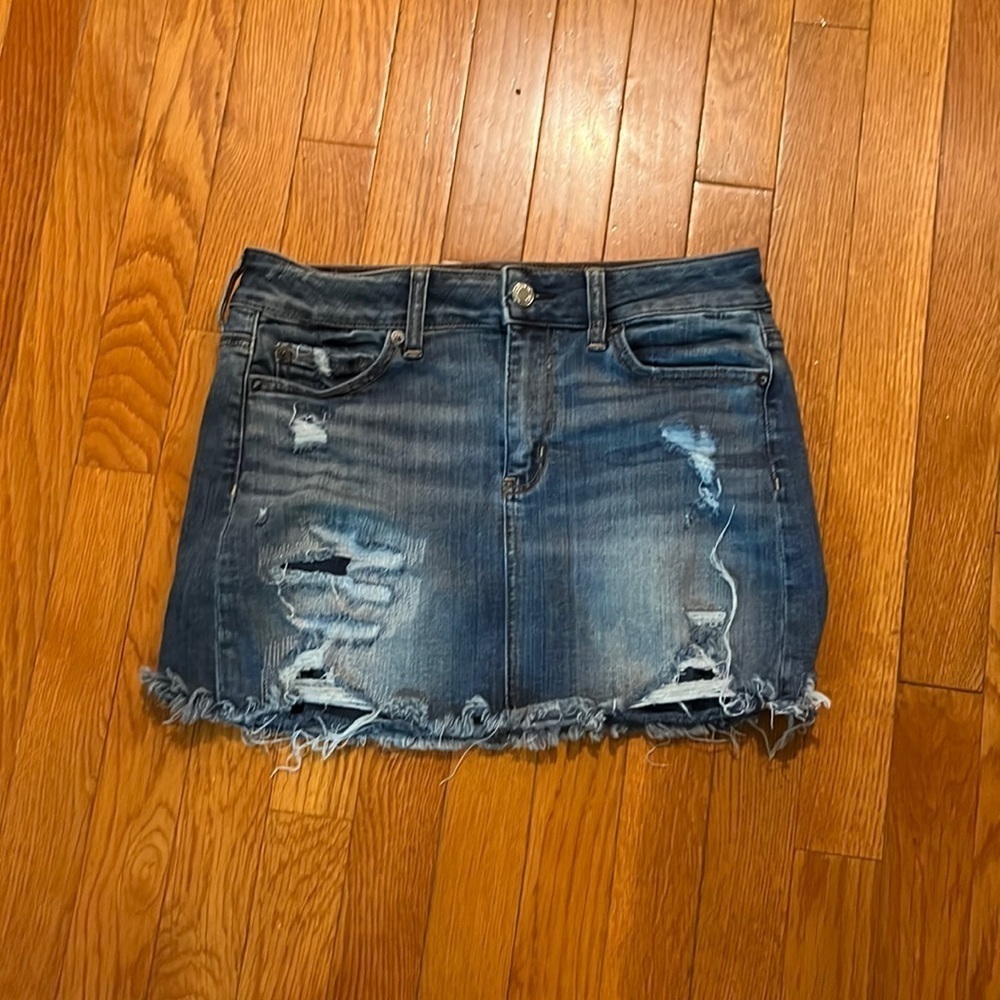 American Eagle Outfitters Distressed Blue Denim Mini Skirt